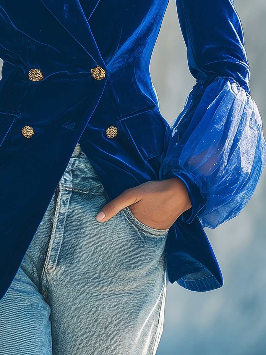 Urban Elegance Double-Breasted Velvet Blazer