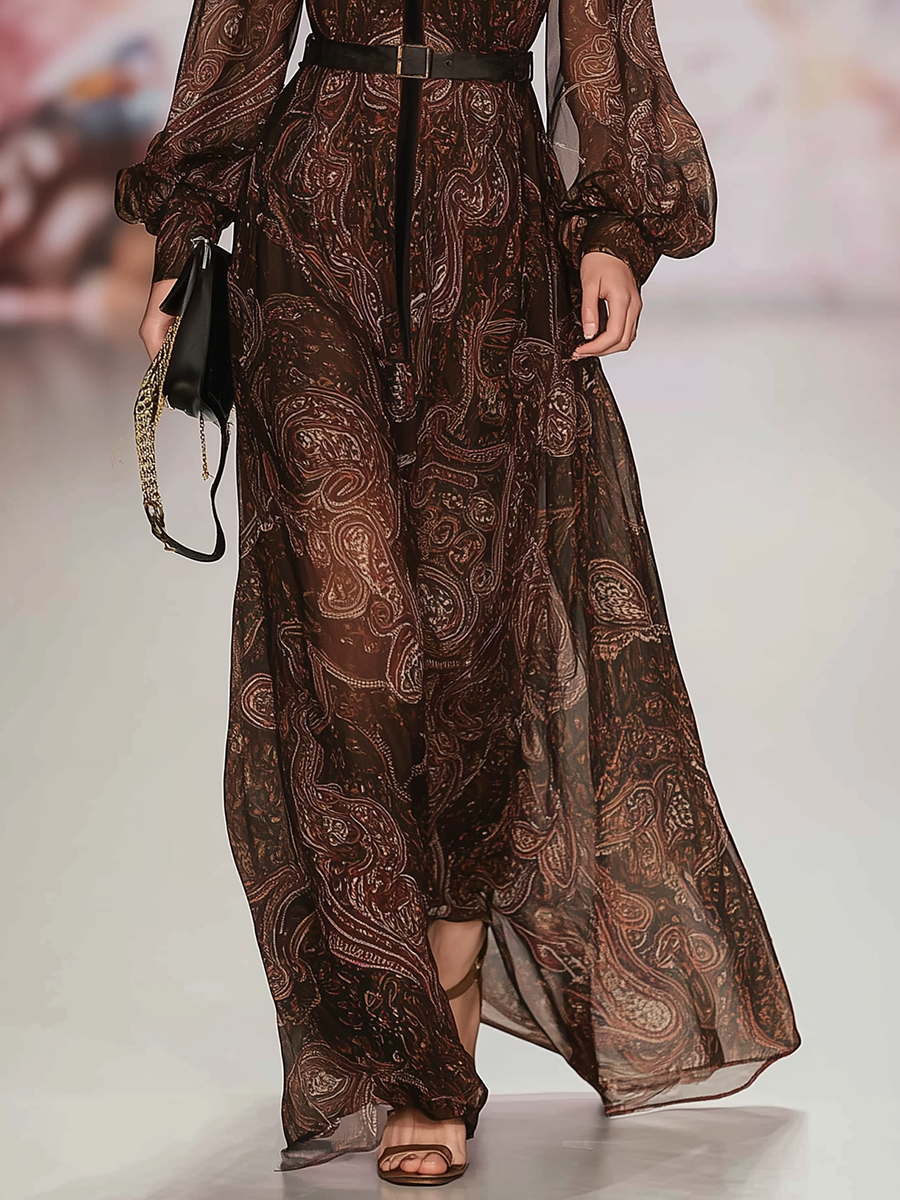 Bohemian Style Retro Paisley Print Chiffon Maxi Dress