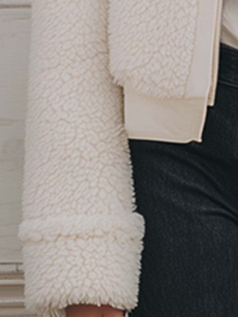Casual And Fashionable White Polar Fleece Cropped Jacket