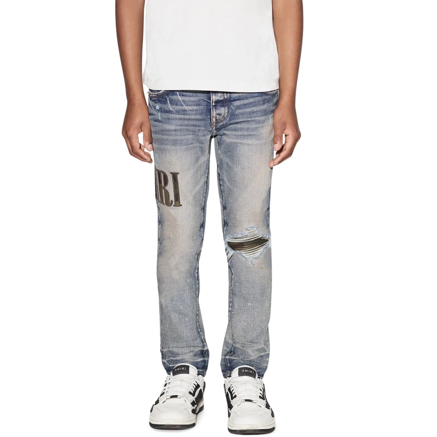 Amiri Kids Camo Applique Clay Indigo Denim Jeans