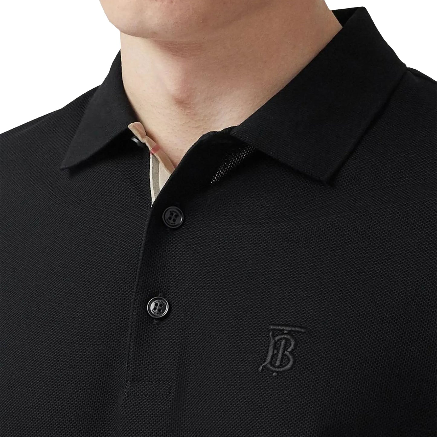 Burberry Eddie Logo Pique Cotton Black Polo Shirt