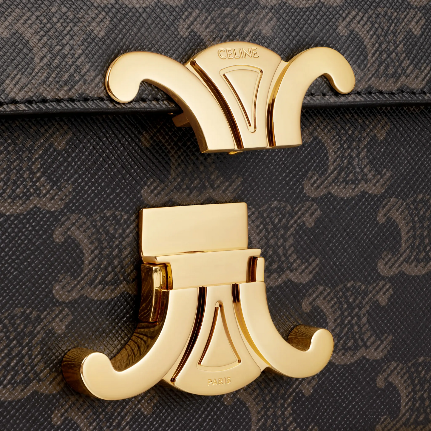 Celine Claude Triomphe Canvas and Calfskin Tan Shoulder Bag