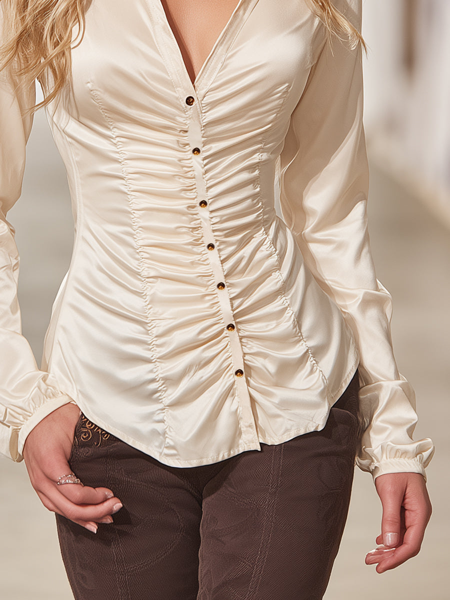 Stylish And Elegant Pleated Satin Shirt