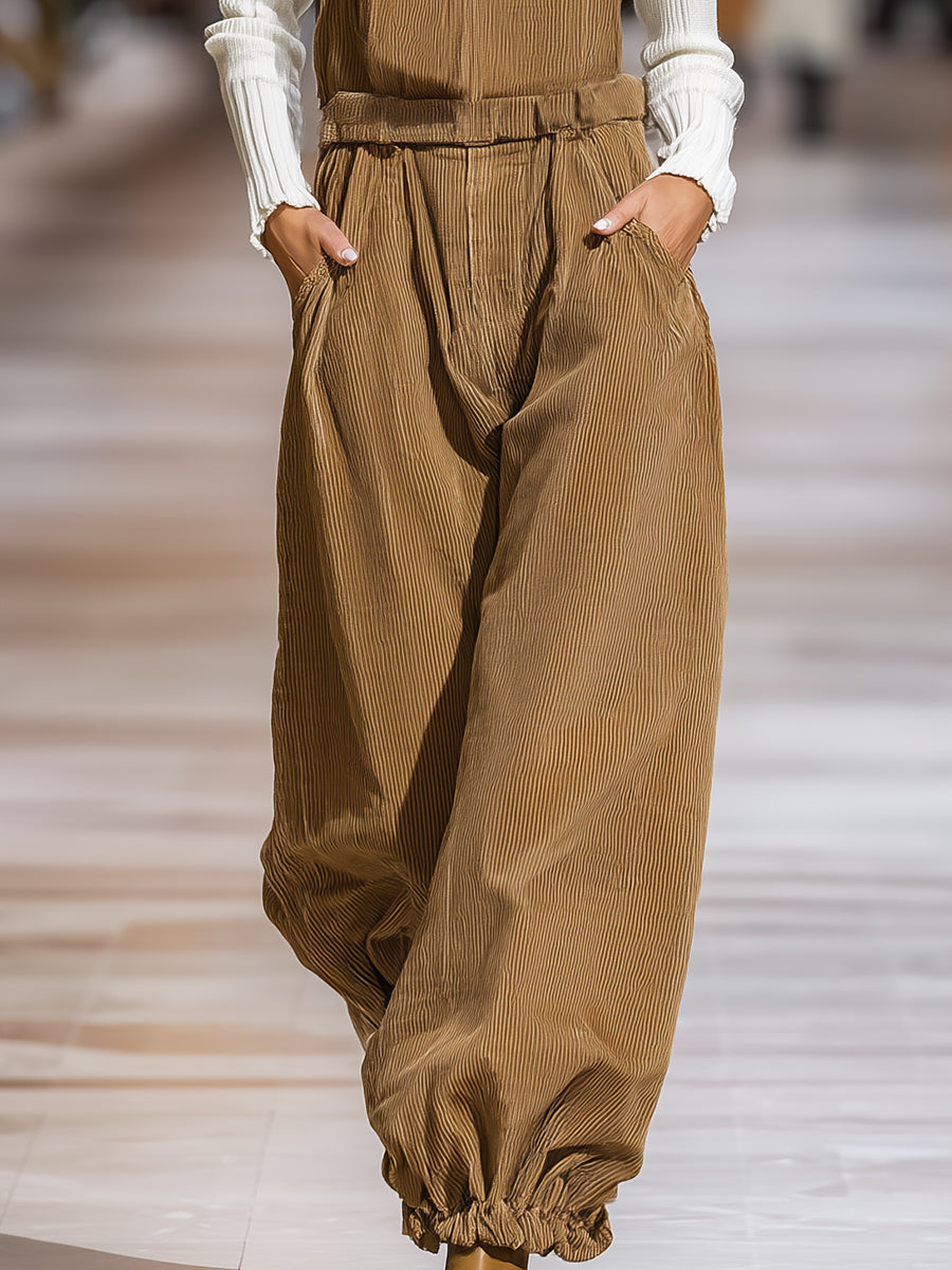 Casual And Stylish Brown Corduroy Overalls