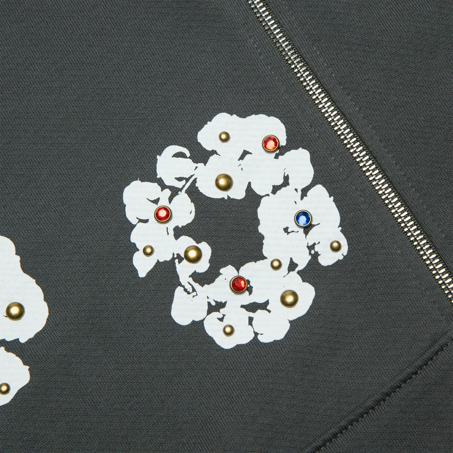 Denim Tears Rhinestone The Cotton Wreath Vintage Black Zip-Up Hoodie