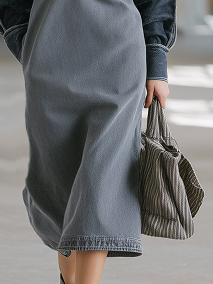 Stylish And Casual Gray Collared Half-button Midi Dress