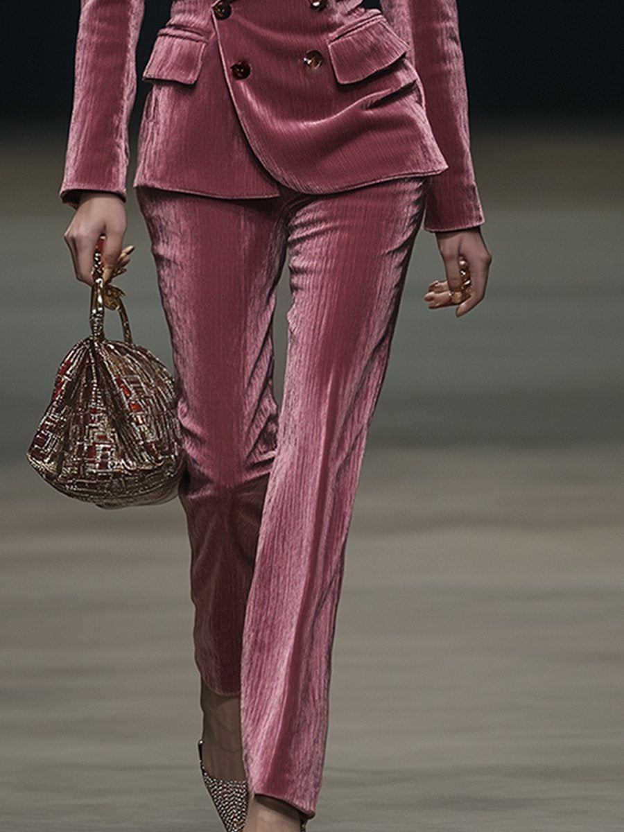 Vintage Elegant Rose Pink Velvet Suit