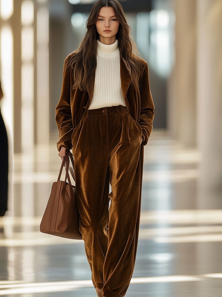 Casual Loose Vintage Pocket Velvet Suit Pants