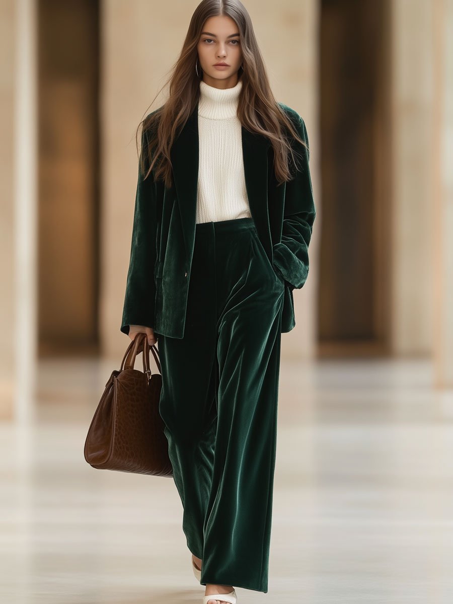 Casual Loose Vintage Pocket Velvet Blazer