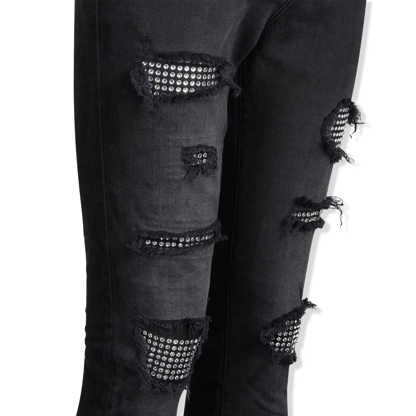 Lusso Destroyed Diamanté Washed Black Denim Jeans