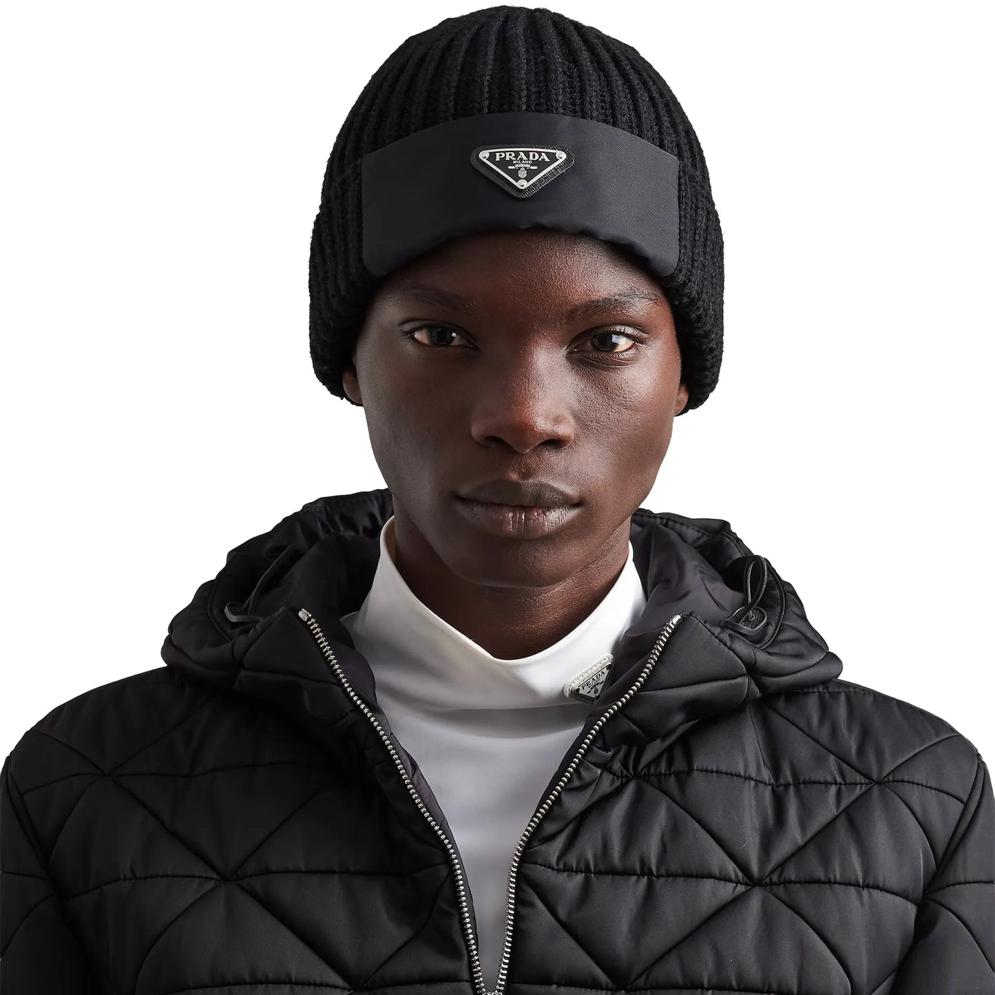 Prada Re-Nylon Gabardine and Wool Black Beanie