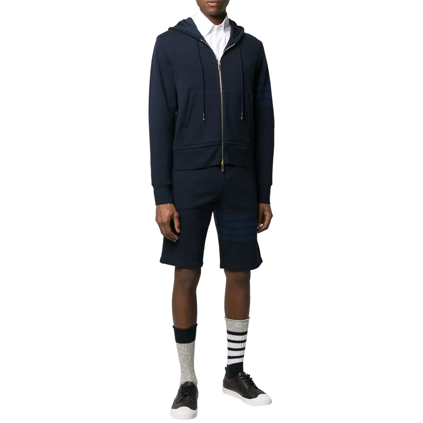 Thom Browne Classic Loopback 4-Bar Tonal Full Zip Blue Hoodie