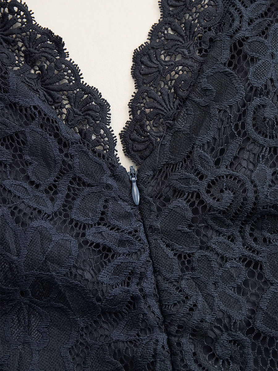 Vintage Bohemian Blue Lace Sleeveless Midi Dress