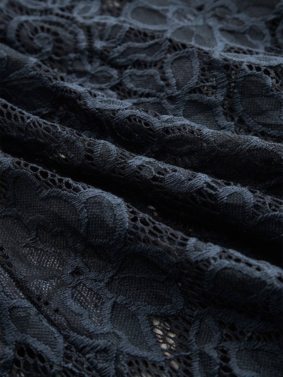 Vintage Bohemian Blue Lace Sleeveless Midi Dress