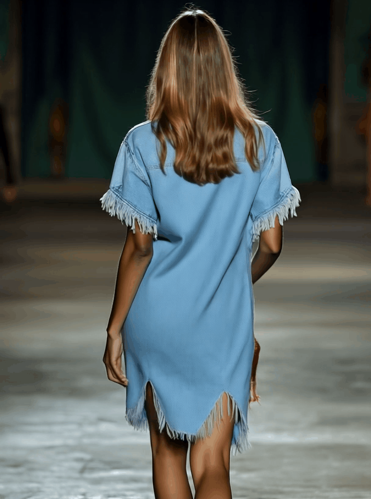 Casual Loose Vintage Denim Short Sleeve Shirt Tassel Mini Dress