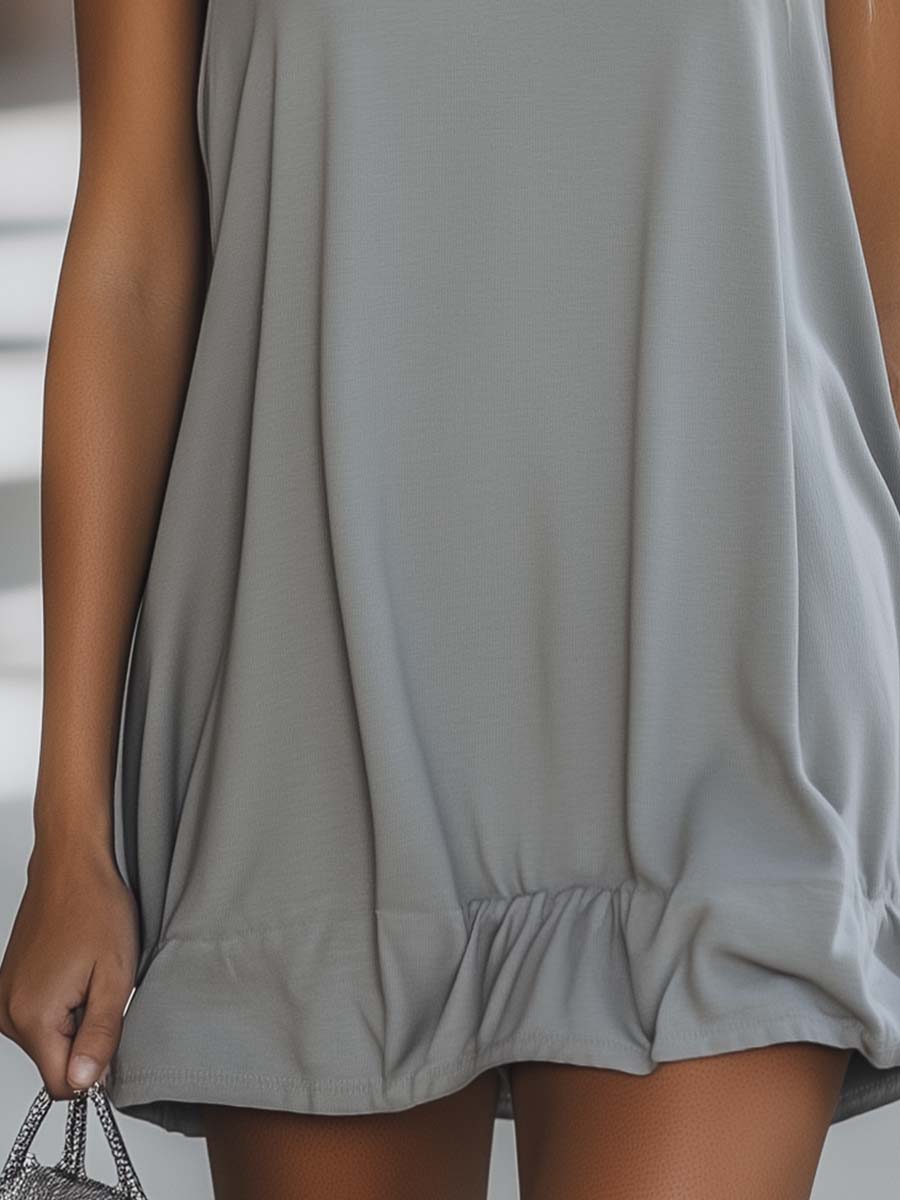 Casual Fashion Loose Grey Sleeveless Hoodie Style Mini Dress