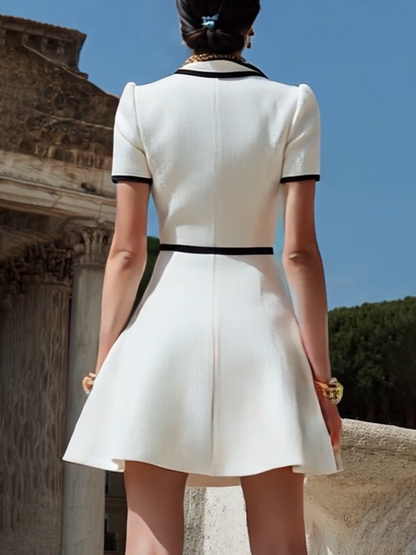 Women's White Zipper Design With Black Trim Dress