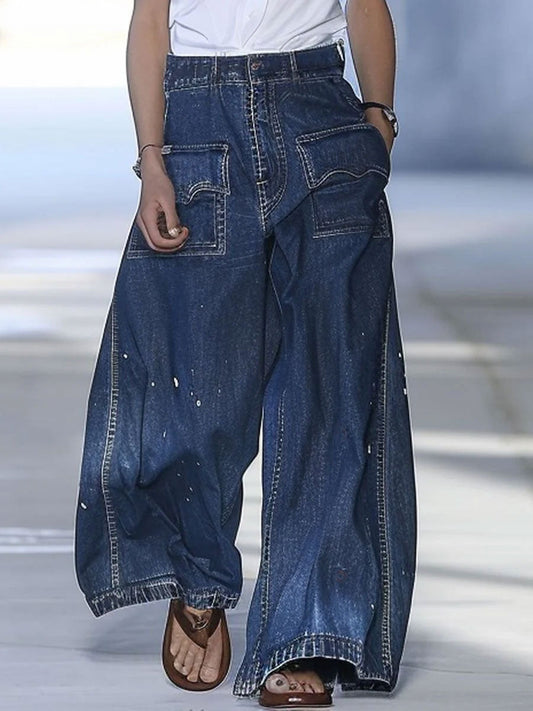 Casual Loose Graffiti Multi-Pocket Jeans