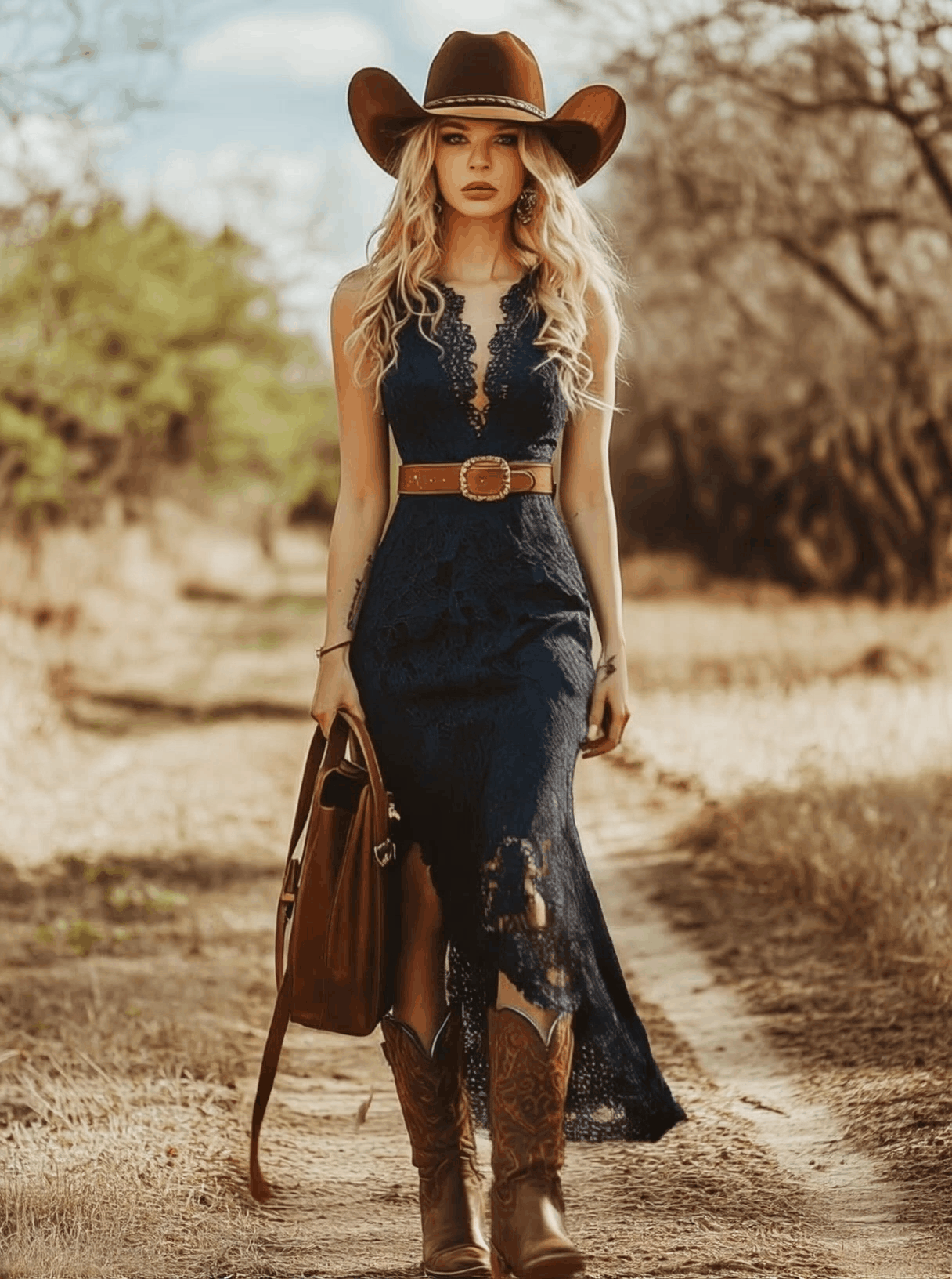 Vintage Bohemian Blue Lace Sleeveless Midi Dress