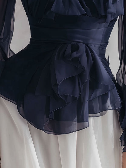 Stylish And Elegant Blue Ruffled Chiffon Shirt