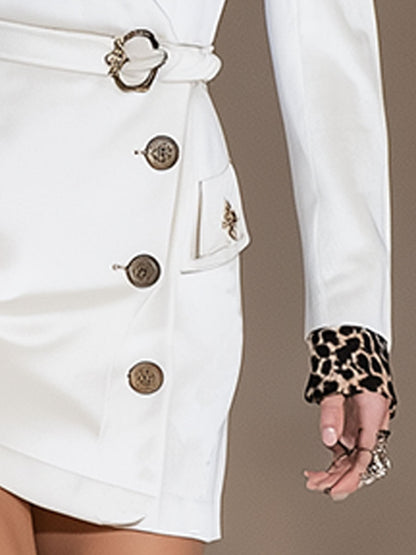 Stylish And Elegant White Satin Patchwork Leopard Print Mini Dress