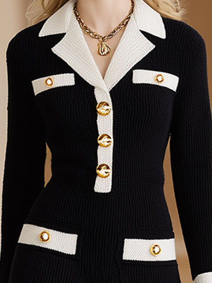 Stylish Retro White Collar Black Knit Mini Dress