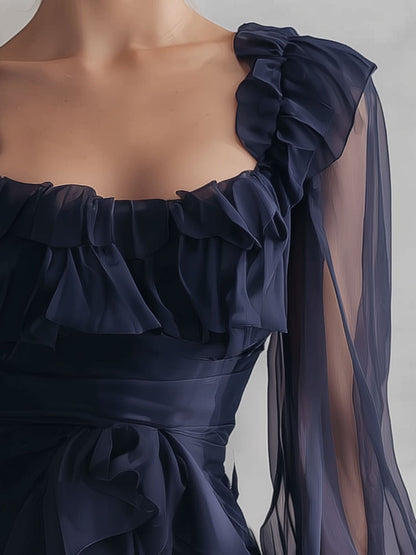 Stylish And Elegant Blue Ruffled Chiffon Shirt