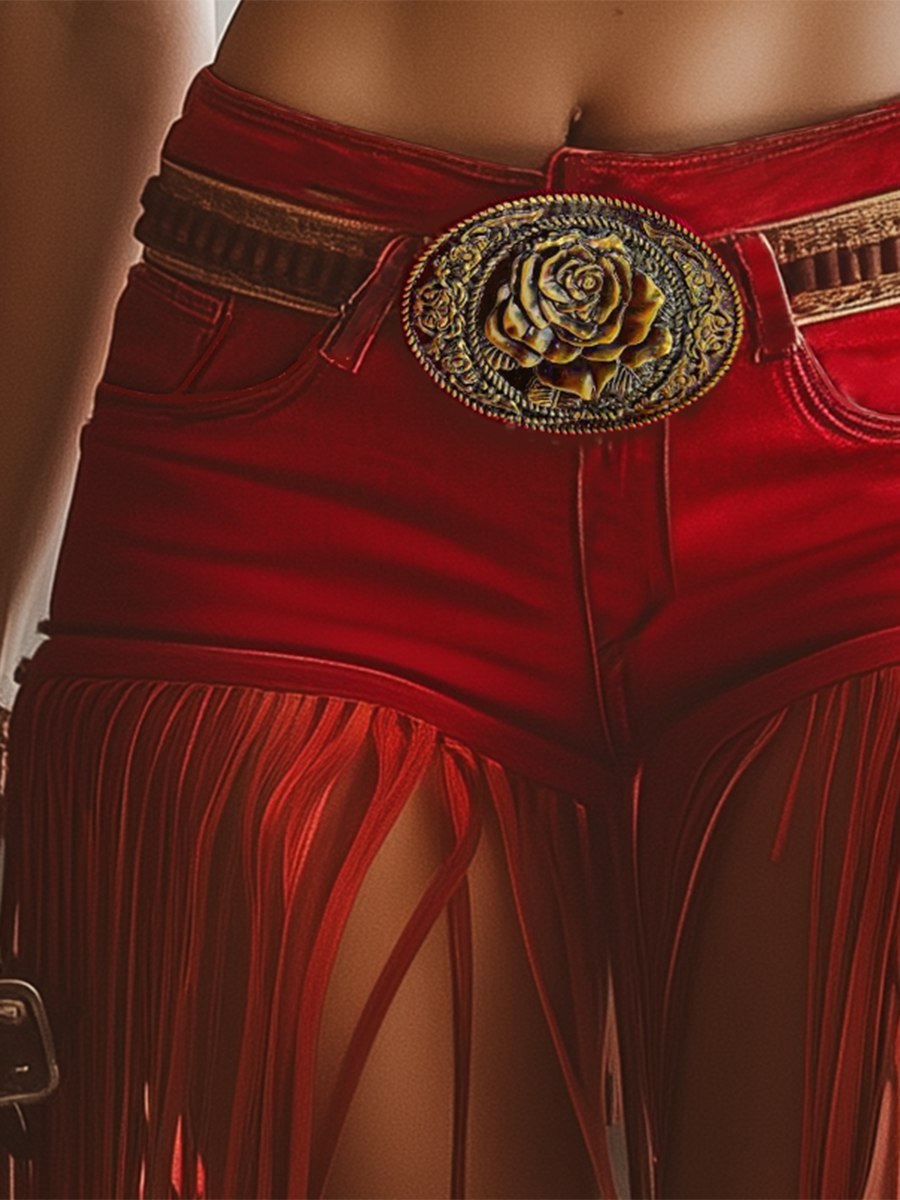 Western Vintage Red Tassel Shorts