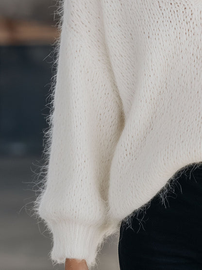 Stylish And Casual White Knitted Collar Sweater