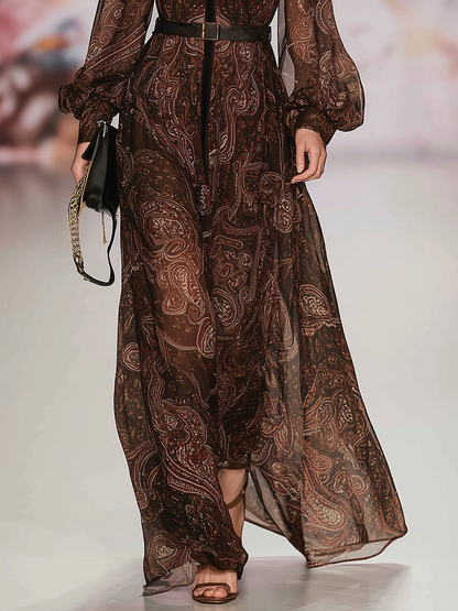 Bohemian Style Retro Paisley Print Chiffon Maxi Dress