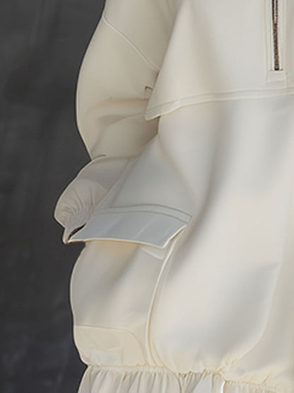 Stylish Sporty White Half-zip Ruffled Hem Mini Dress