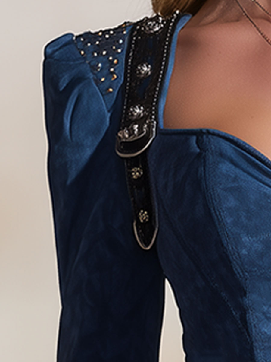 Western Retro Studded Blue Faux Suede Shirt