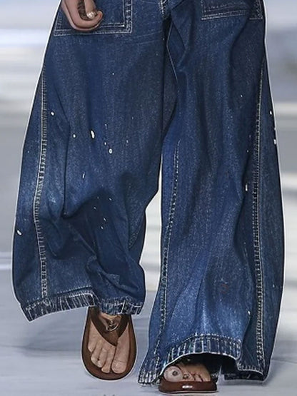 Casual Loose Graffiti Multi-Pocket Jeans