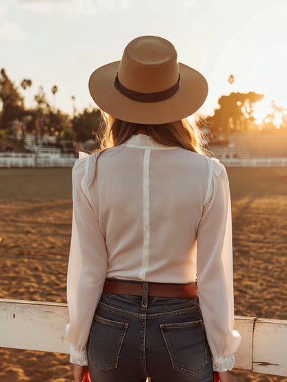 Western-style White Lace Button-down Shirt