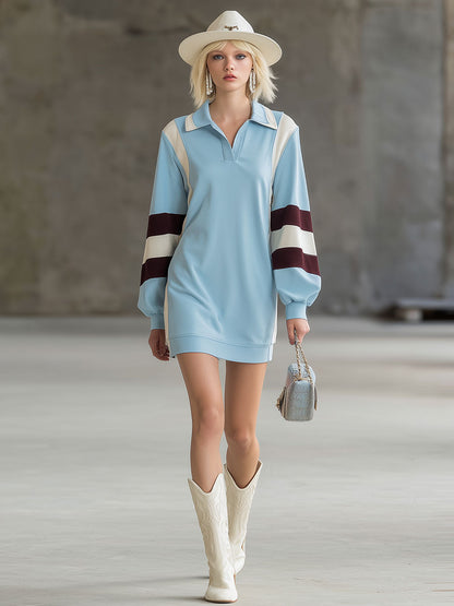 Stylish Sporty Blue Collared Mini Dress