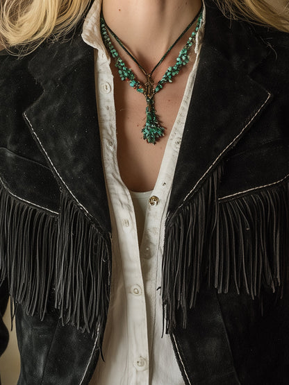 Western Black Faux Suede Hand-stitched Tassel Jacket
