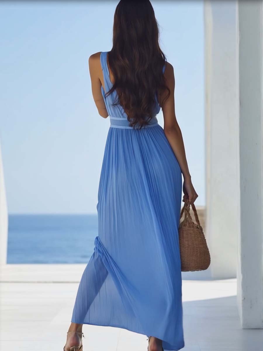 Bright And Beautiful High-grade Chiffon Light Blue Maxi Dress