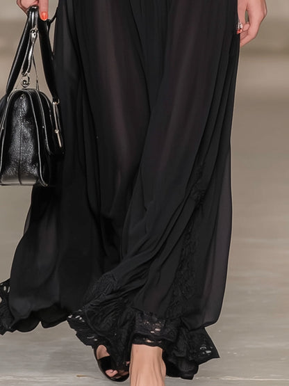 Stylish And Classic Black Chiffon And Lace Maxi Dress