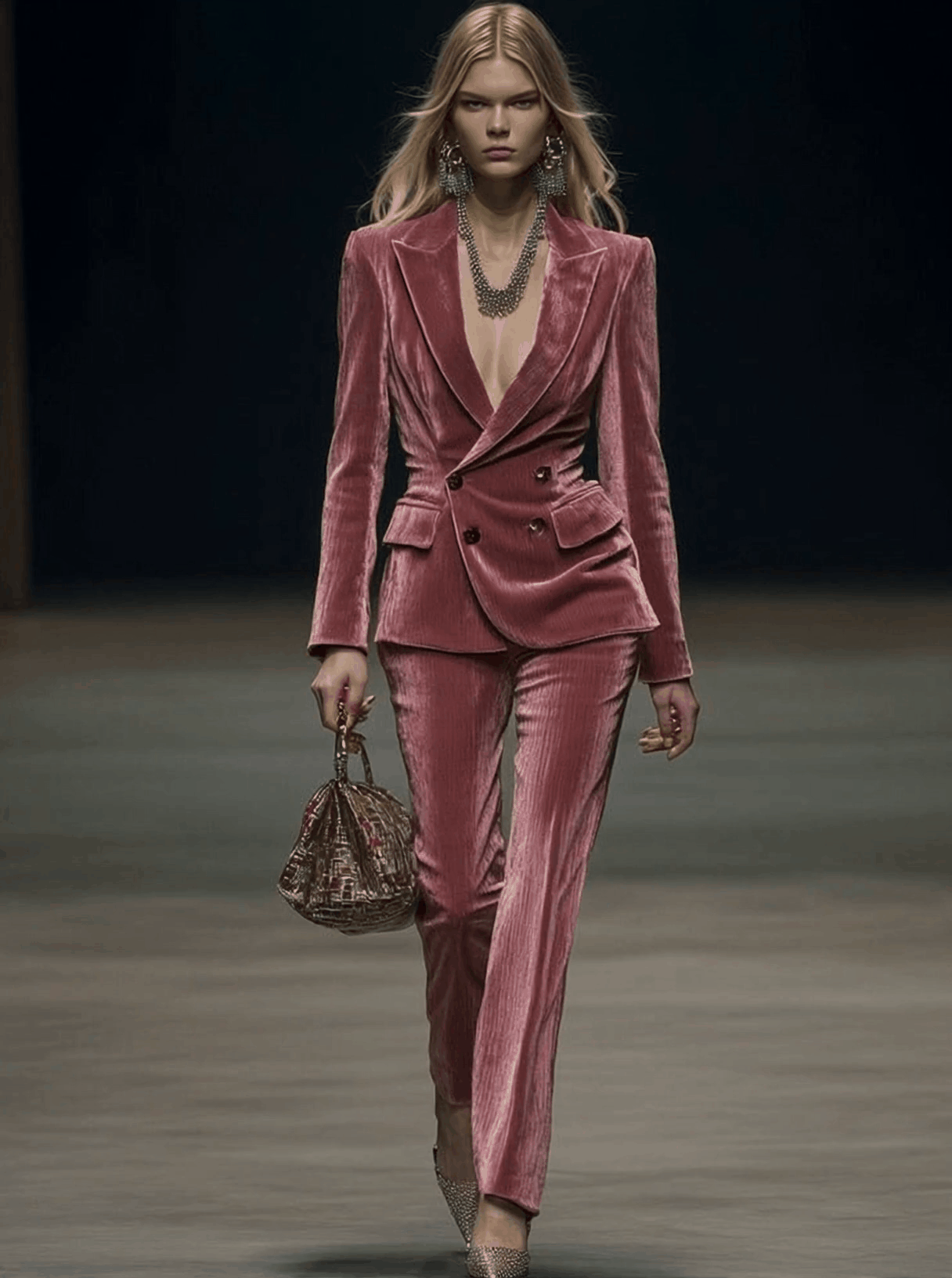 Vintage Elegant Rose Pink Velvet Suit