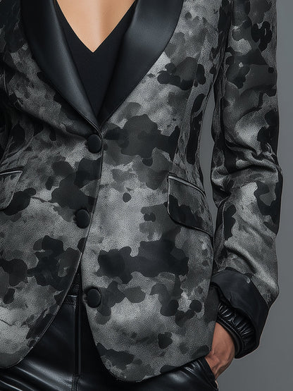 Stylish And Charming Black Lapel Camouflage Print Suit