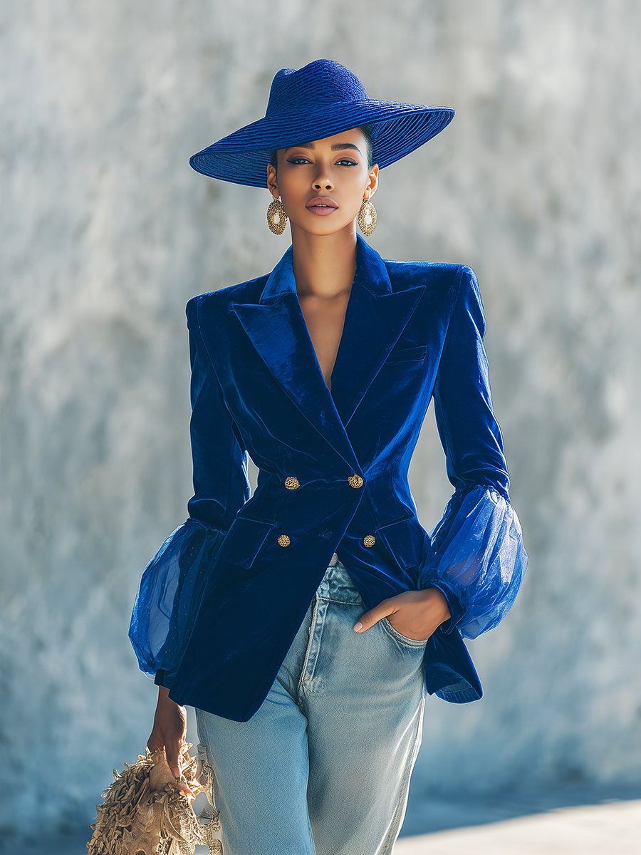 Urban Elegance Double-Breasted Velvet Blazer