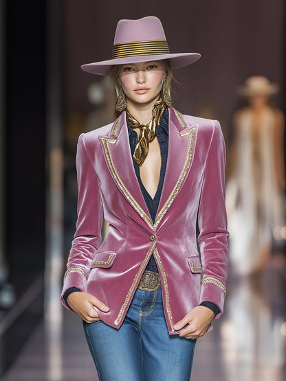 Western Pink Velvet  With Gold Webbing