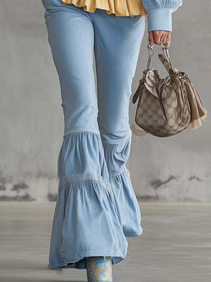 Stylish And Refreshing Blue Sweatshirt And Flared Pants Tracksuit