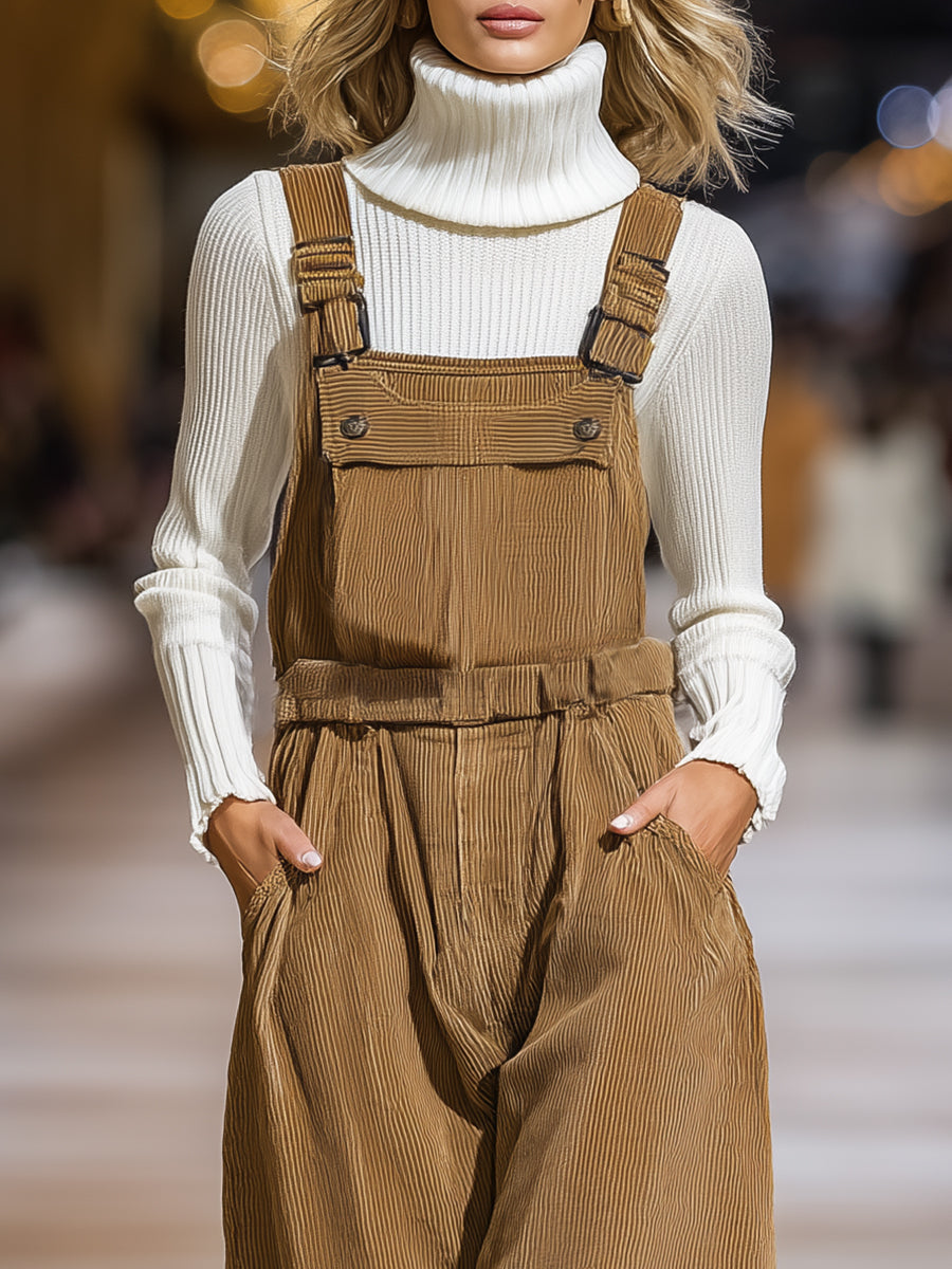 Casual And Stylish Brown Corduroy Overalls