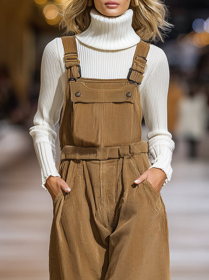 Casual And Stylish Brown Corduroy Overalls