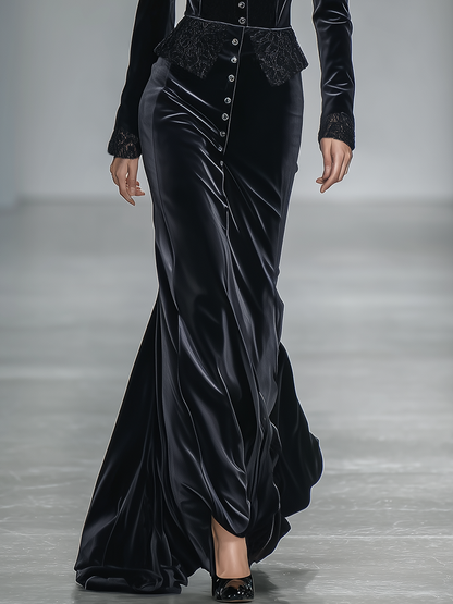 Sexy And Elegant Lace-trimmed Velvet Maxi Dress