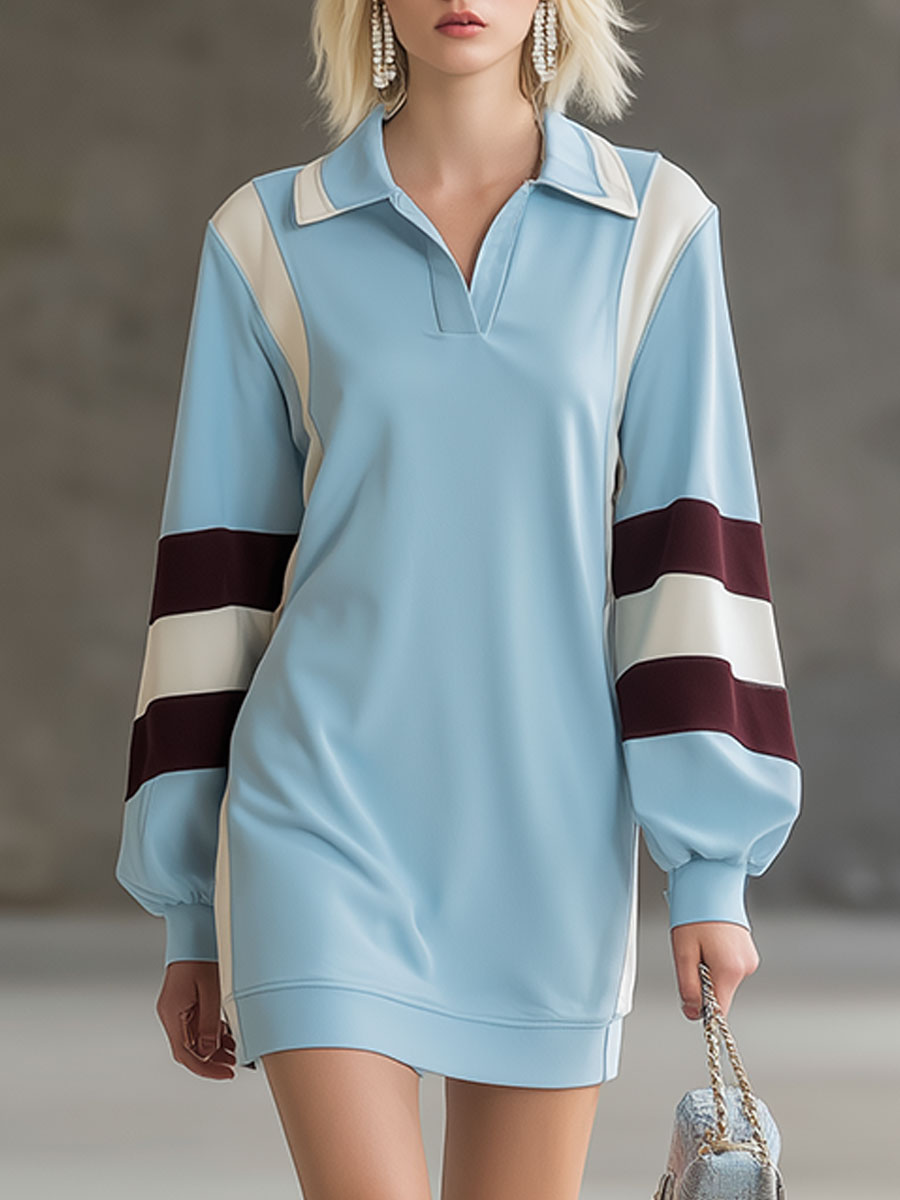 Stylish Sporty Blue Collared Mini Dress