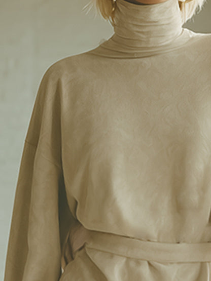 Stylish And Classic Beige Turtleneck Faux Suede Mini Dress