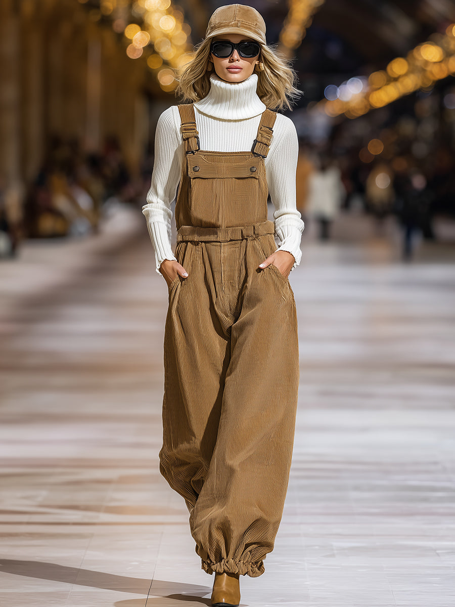 Casual And Stylish Brown Corduroy Overalls