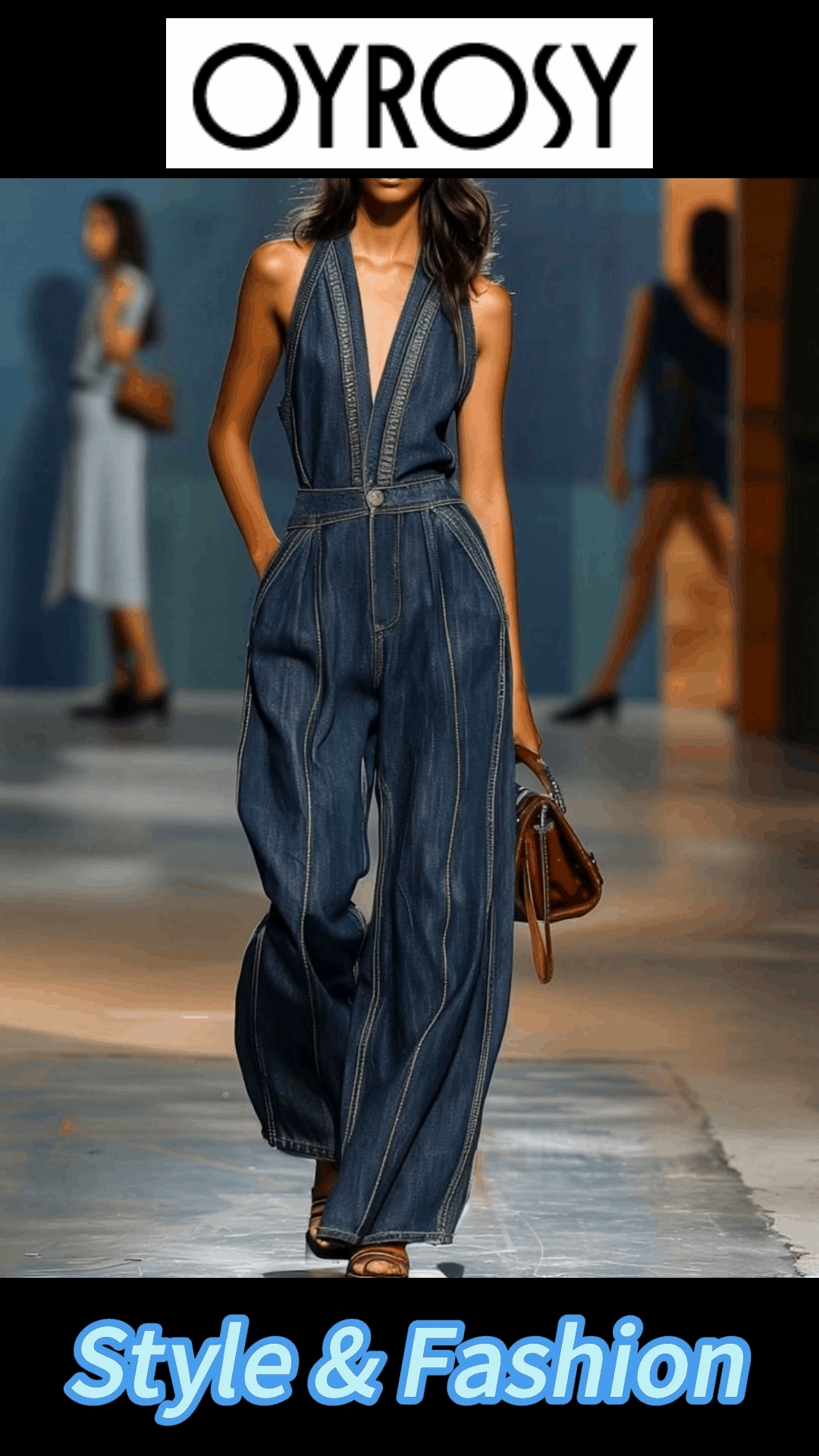 V-Neck Casual Retro Sleeveless Wide-Leg Denim Jumpsuit
